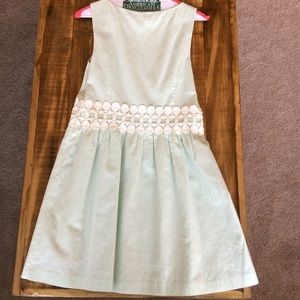 Metallic Mint Fit & Flare Dress with White Lace